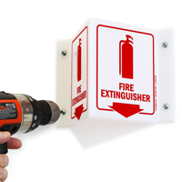 Projecting Fire Extinguisher Sign With Down Arrow
