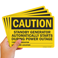 Standby Generator Starts Automatically Sign