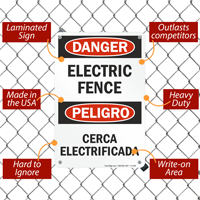 Danger Electric Fence Cerca Electrificada Sign