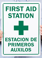 Bilingual First Aid Station, Estacion De Primeros Auxilos Sign