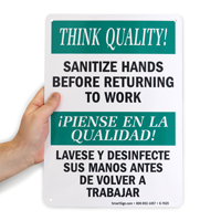 Sanitize Hands Before Returning to Work Bilingual Sign