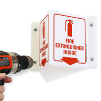 Projecting Fire Extinguisher Inside Sign with Down Arrow