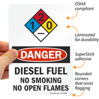 Diesel Fuel No Smoking No Open Flames Sign