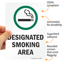 Designated Smoking Area with Cigarette Graphic Sign