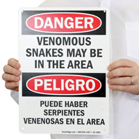 Venomous Snakes Area Bilingual Danger Sign
