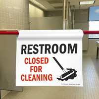 Restroom Closed For Cleaning Door Barricade Sign