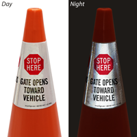 Stop Here Gate Opens Toward Vehicle Cone Collar