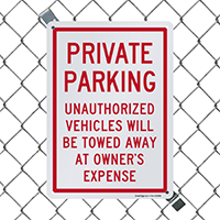 Unauthorized Vehicles Towed At Owners Expense Sign