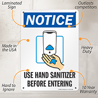 Use Hand Sanitizer Before Entering Notice Sign