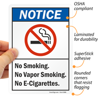 No Smoking No Vapor Smoking No E-Cigarettes Notice Sign