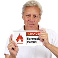 Flammable Material With Fire Symbol ANSI Danger Sign