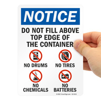 Do Not Fill Above Top Edge Of Container Notice Sign