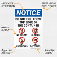 Do Not Fill Above Top Edge Of Container Notice Sign