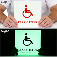 Glowing Area Of Refuge Handicap Braille TactileTouch™ Sign
