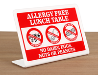 Allergy Free Lunch Table No Dairy Eggs Nuts Peanuts Desk Sign