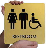 Brass Unisex Restroom Sign Men Women Accessible Symbols
