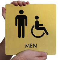Brass Men Restroom Sign with Male and Accessible Symbols