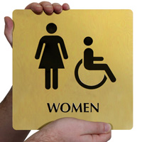 Brass Women Restroom Sign with Female Accessible Symbols