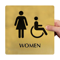 Brass Women Restroom Sign with Female Accessible Symbols