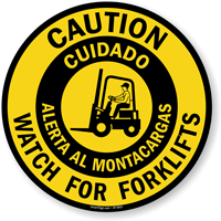 Bilingual Caution Forklift Traffic Slipsafe™ Floor Sign