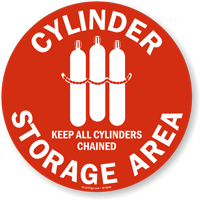 Cylinder Storage Area, Keep Cylinders Chained Floor Sign