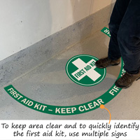 First Aid Kit - Keep Area Clear, 2-Part Floor Sign