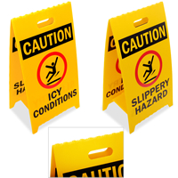 Caution Slippery Hazard Reversible Fold-Ups Floor Sign