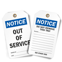 Notice Out Of Service Both-Sided Tag