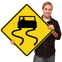 Slippery When Wet (Symbol) - Road Warning Sign